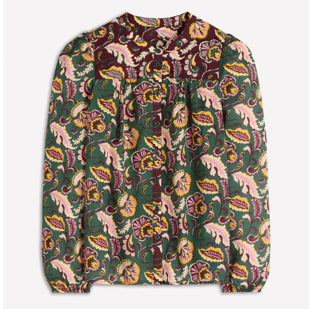 $ Boden Corrine Cotton Top Ornate Meadow Floral Blouse Dark Green 6 NWOT